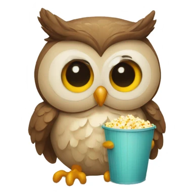 owl with a bucket of popcorn sticker