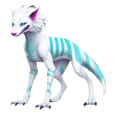 White badass elegant wild beautiful natural cute badass epic anthro modern albino sergal-vernid-creature with cyan mane and magenta eyes with cyan edgy stripes, full body, blue pretty hair, outside, modern, aesthetic, art by LiLaiRa, art by art by Falvie sticker