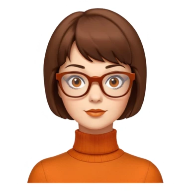 velma dinkley short brunette hair, brown eyes, square glasses and orange turtle neck from scooby doo  sticker