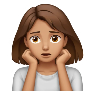 A girl with brown hair and brown eyes with her hands around her neck in frustration  sticker