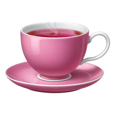 dark pink teacup filled with tea, placed on a matching pink saucer, with gentle steam rising from the cup.  sticker