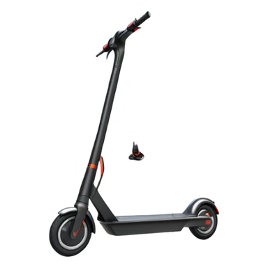 An icon featuring a sleek electric scooter with a modern design, parked on a smooth city sidewalk. The background shows a bustling urban landscape with clear skies, tall buildings, and pedestrians walking by. The scooter is highlighted as a symbol of eco-friendly transportation and modern mobility.  sticker