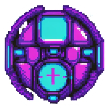 futuristic cyberpunk pixel art icon, vivid neon colors purple magenta cyan, minimal expressive design, 32x32, centered, high contrast, transparent background, no text, suitable for dark background, music platform symbol Spotify YouTube Deezer SoundCloud sticker