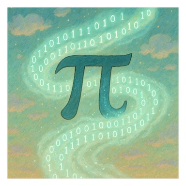  combine the π (pi) math symbol, binary code, and digital mist emerging from it. sticker