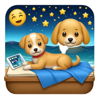 crea un emoji de buenas noches. Pon un texto : Buenas noches Javier y Tobi. Javier es una imagen de profesor y Tobi q sea imagen de un perro sticker