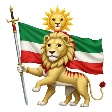 Make flag with three color, upper color should be green and middle be white and in down should be red, and add a lion with a sword on his hand and a sun in his back in the middle of flag in white color. sticker