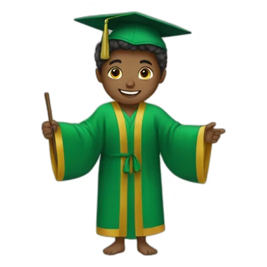 a student in a green robe sticker