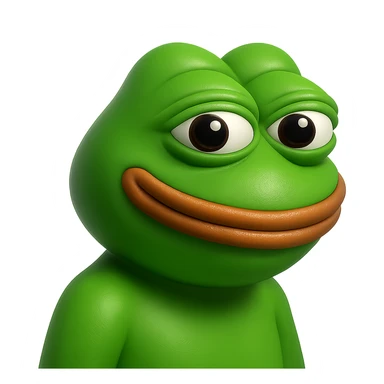 pepe in
- 3d style
- bright green
- smiling
- looking straight at the camera
- good highlights and shadows
- 30deg angled towards the left sticker