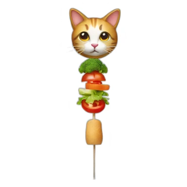 Cat cooked on a skewer with vegetable sticker