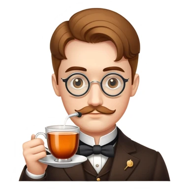 A person with a monacle and a cup of tea sticker