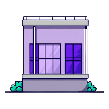 Minimalist gray concrete panel building, slight ghetto vibe, one window with bright purple ultraviolet light for growing plants, simple rectangular shape, stark and bare sticker