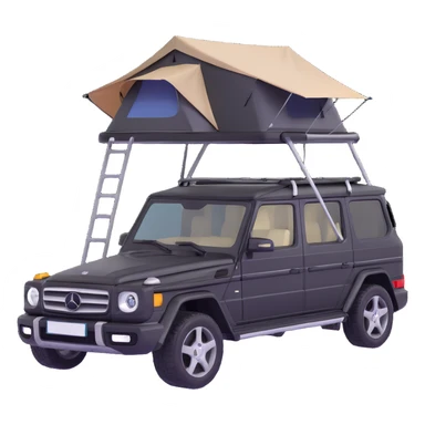 black Mercedes-Benz car with roof tent sticker