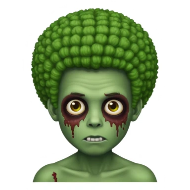 zombie boy with an afro, apple style emoji, green skin tone, more green skin sticker