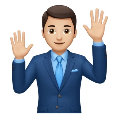 Make emoji of me in a dark blue business suit and light blue shirt waiving to new clients sticker