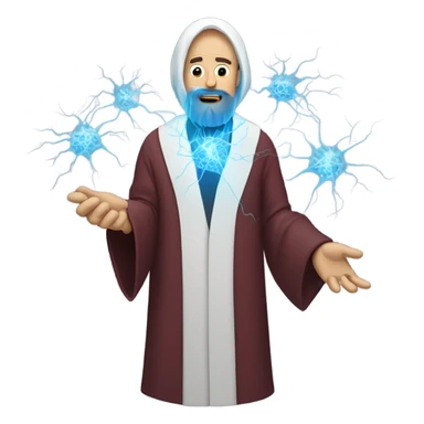 Man with beard in a robe ￼tearing apart 2 neurons sticker