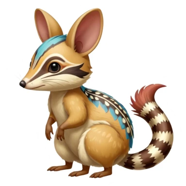 Tropical Exotic Colorful Floral Feathery Numbat-Bilby-Quoll-Furret-Fakémon-furry-fursona-creature (full body) with tribal markings sticker