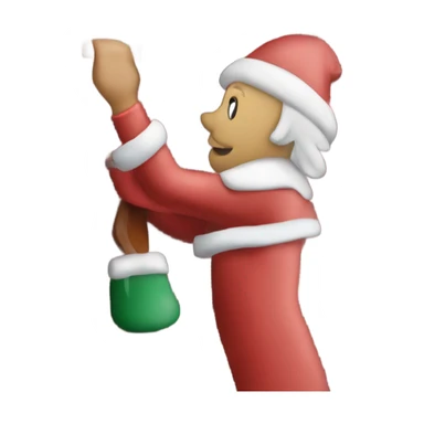 Santa nailing up siding on a Christmas house sticker