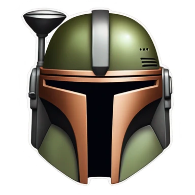 Olive and rust colored Mandalorian helmet with antenna sticker