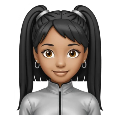 Left Eye from TLC with long black ponytail hair, silver outfit sticker