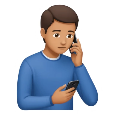 a man hunched over his cell phone, flat color icon style sticker