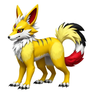 Feral Quadrupedal Digitigrade Renamon-Zeraora-Vernid-Sergal-fusion-hybrid-creature, full body  sticker