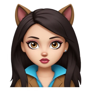 pretty bratz baddie, pretty eyes, pretty makeup, long wolf cut, dark hair sticker