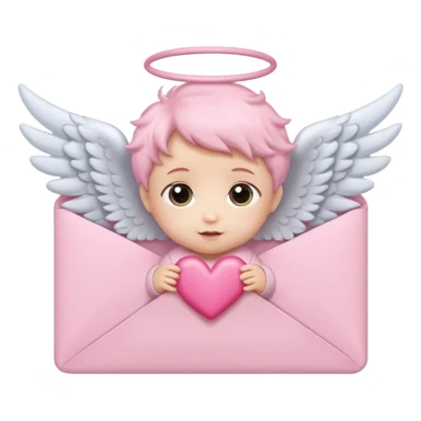 cute baby pink colored envelope with a cute pink heart on the middle with cute  pairs of baby angel wings sticker