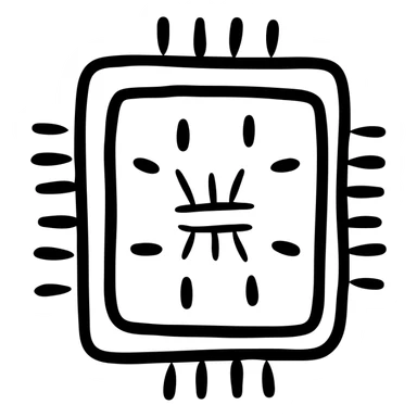 Modern curved CPU processor chip with rounded corners and simple circuit pattern inside. No text, designed as a contemporary app icon sticker