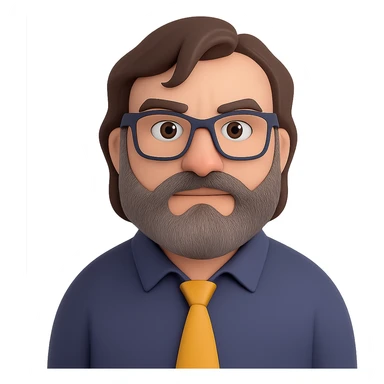 Add a grey beard with dark highlights and brown hair to Jack Black as Steve from the Minecraft movie in 3D emoji style. Keep the background transparent. sticker