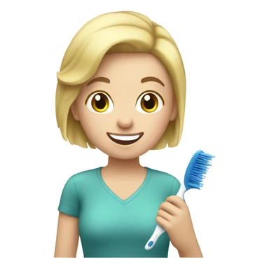 White girl with blonde short hair brushing her teeth  sticker