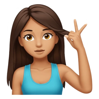 tan girl with long dark brown hair brown eyes with long lashes and her dabbing sticker