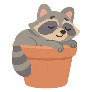 sleepy raccoon inside a flower pot, pastel earthy colors, pastel-toon style sticker