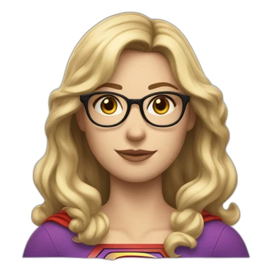 Caucasian Supergirl upper body long wavy hair and glasses with an "F" logo in the chest sticker