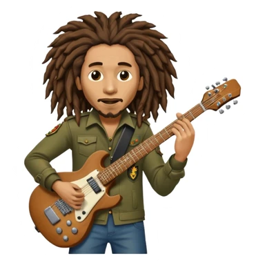 Bob Marley with gigantic dread locks play electric guitar in form heraldic crest sticker