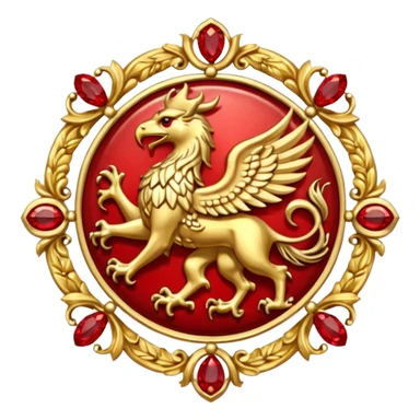 Golden griffin crest / brosch in a circle with red gems and no background sticker