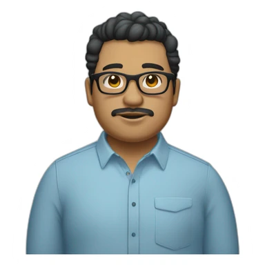 chubby light skinned mexican man in black rectangular glasses wearing a light blue oxford button up sticker