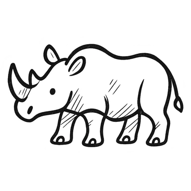 rhino, minimalist black outline icon, no fill, simple lines sticker