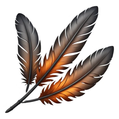 iOS emoji, dark fantasy feather, burned edges, ember glow, soft shadow, minimal sticker