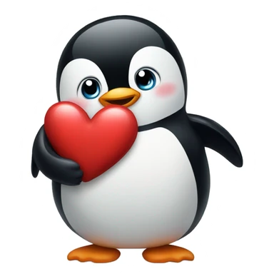 Penguin holding a heart sticker