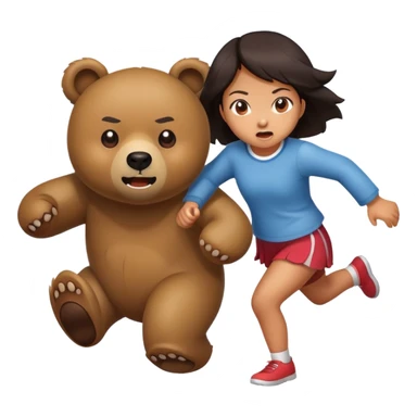 Asian girl getting chased by scary bear sticker