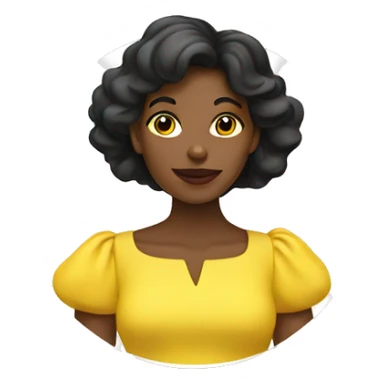 Black woman in yellow dress with bitt emoji behind her sticker