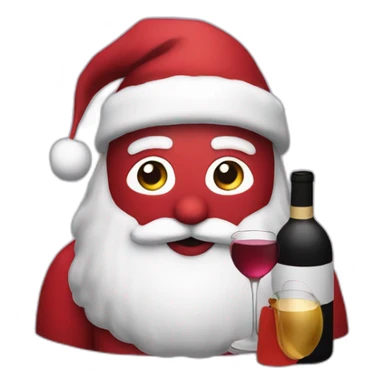 A Santa with a wine bottle and a Covid mask sticker