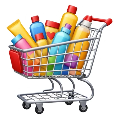 emoji of beauty products are flying into shopping cart
 sticker