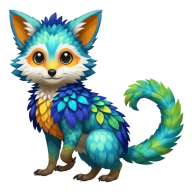 Colorful tropical exotic shiny beautiful fantasy-Trico-Cacomistle-oncilla-animal-Fakémon-hybrid-fursona (full body) sticker