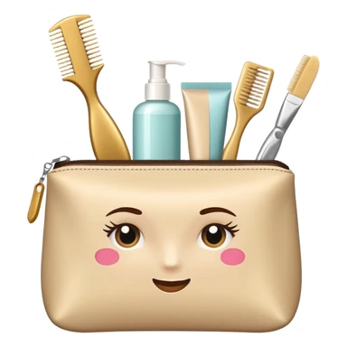 A comb, an elastic band, a hairpin and face cream are in a beige cosmetic bag sticker