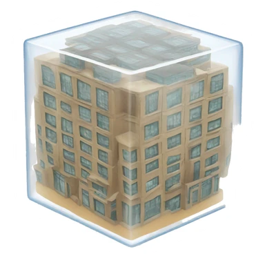 Transparent cube with inside many building  sticker