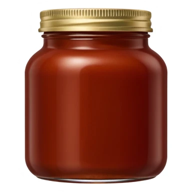 transparent glass jar of enchilada sauce, rich reddish-brown, smooth thick glossy sauce, visible surface texture, deep earthy red, simple jar, closed or open lid, no label, no extra items, no faces, clean 3D, soft shadows, transparent background, emoji scale sticker
