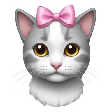 Gray and white cat with pink bow sticker
