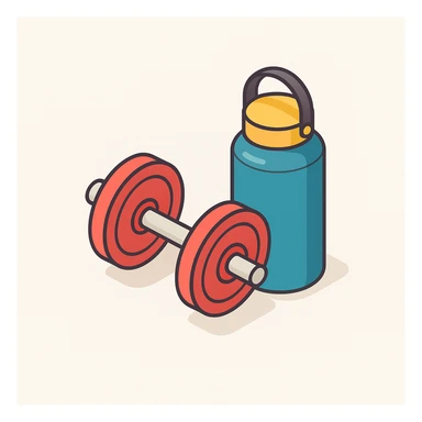 isometric 3d icon with intricate details, gym weights and a hydroflask, no text sticker