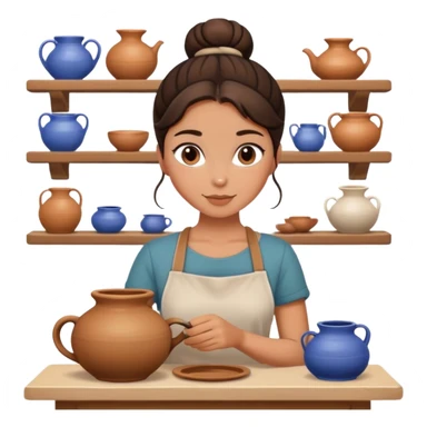 Brunette girl, bun, doing pottery sticker